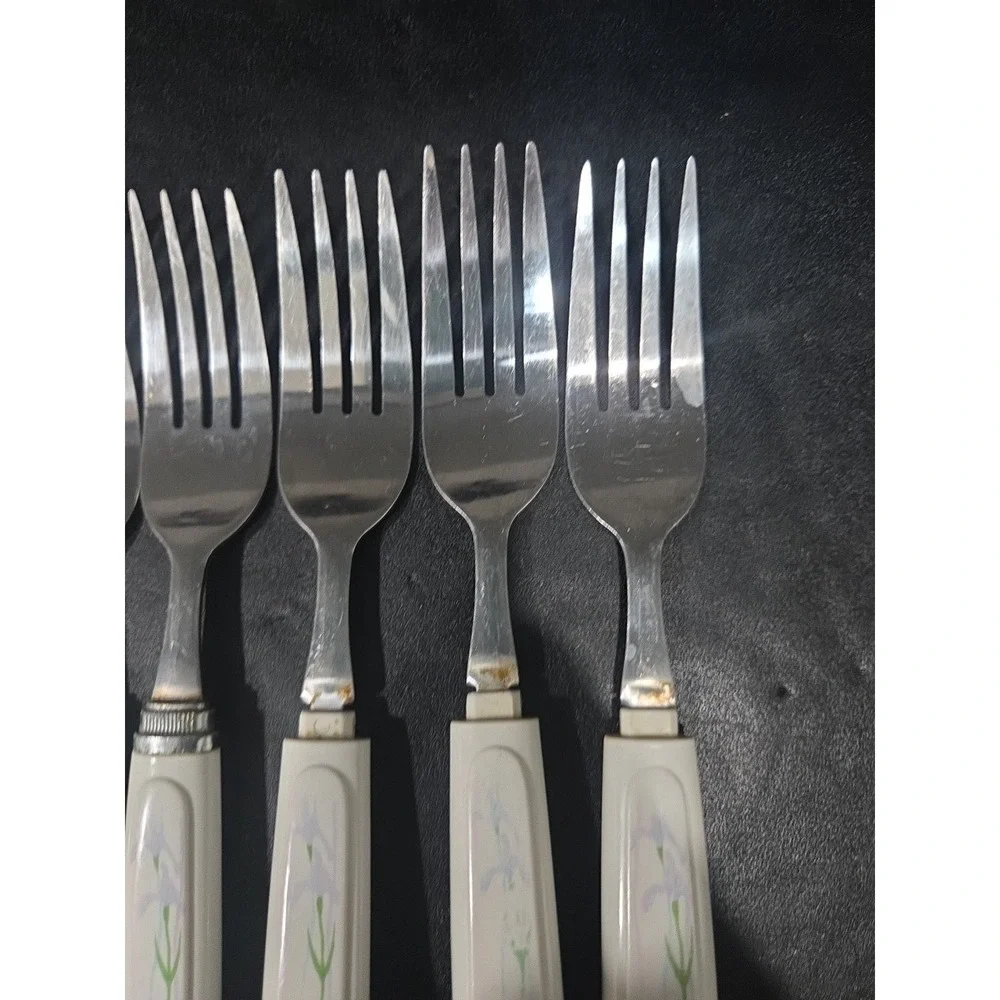 Corelle Shadow Iris Forks, 8‎ Piece Flatware, Corning Rostfrei, Vintage Utensils
